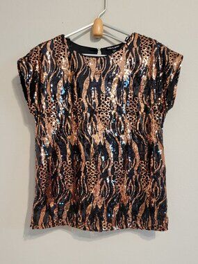 NWT Cable & Gauge Tiger Leopard print SEQUIN TOP size M